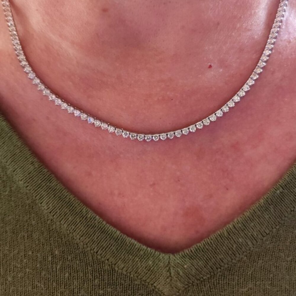 14K Gold 7.35 Ct 17 inch 3 Prong Genuine Diamond Tennis Necklace